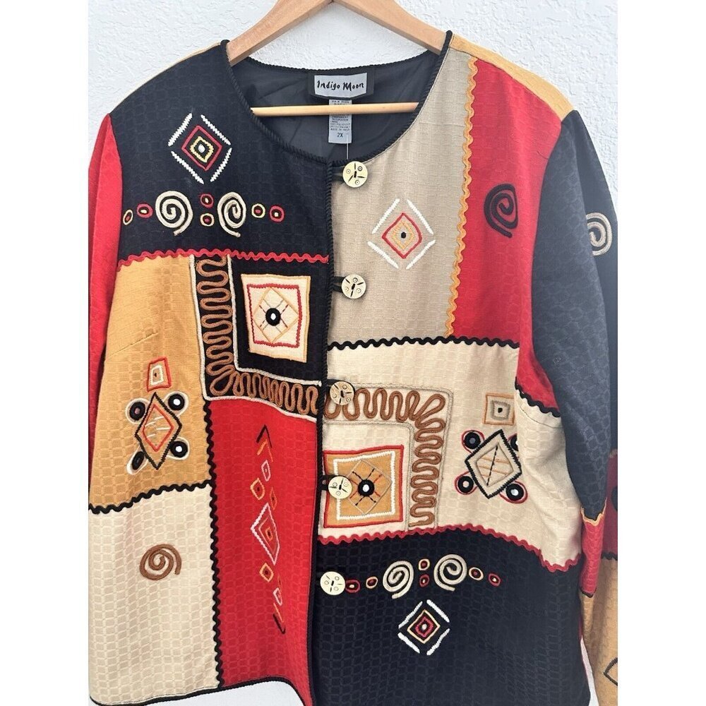 Nwt Indigo Moon Patchwork Applique Jacket 2x Butt… - image 2